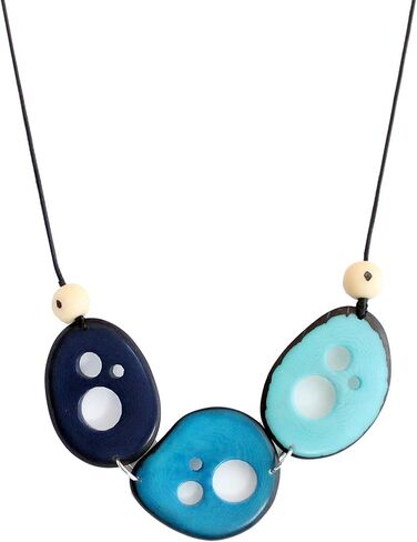 Tagua Necklace Chips in Dark Blue, Indigo, and Aquamarine, Adjustable, Handmade Fairtrade, Lightweight Tagua Nut Accessories in Kuwait