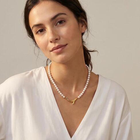 14K Gold-Plated and Created Pearl Strand Necklace With Whale Pendant 丨18 Inch Strand丨Unique Sea Animal Themed Jewelry Gift for Anniversary Wedding Her Mom Women Wife in Saudi Arabia