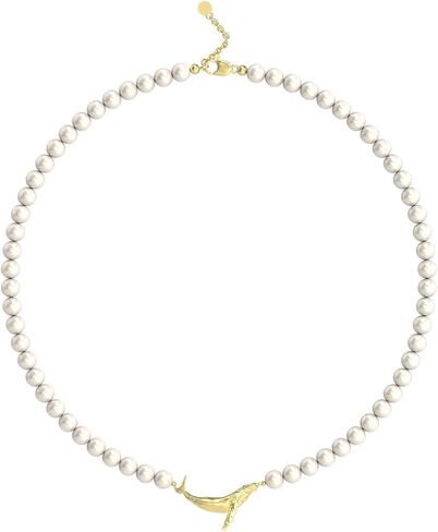 14K Gold-Plated and Created Pearl Strand Necklace With Whale Pendant 丨18 Inch Strand丨Unique Sea Animal Themed Jewelry Gift for Anniversary Wedding Her Mom Women Wife in Saudi Arabia