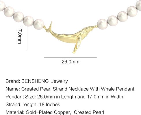 14K Gold-Plated and Created Pearl Strand Necklace With Whale Pendant 丨18 Inch Strand丨Unique Sea Animal Themed Jewelry Gift for Anniversary Wedding Her Mom Women Wife in Saudi Arabia