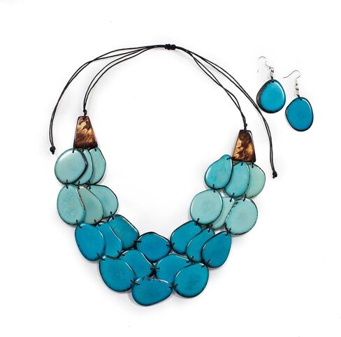 Light Blue Jewelry nut tagua necklace with earrings free, adjustable cord, handmade necklaces, tagua jewerly - Los Rios in Kuwait