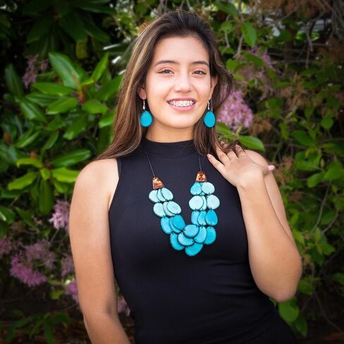 Light Blue Jewelry nut tagua necklace with earrings free, adjustable cord, handmade necklaces, tagua jewerly - Los Rios in Kuwait