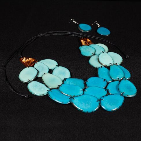 Light Blue Jewelry nut tagua necklace with earrings free, adjustable cord, handmade necklaces, tagua jewerly - Los Rios in Kuwait