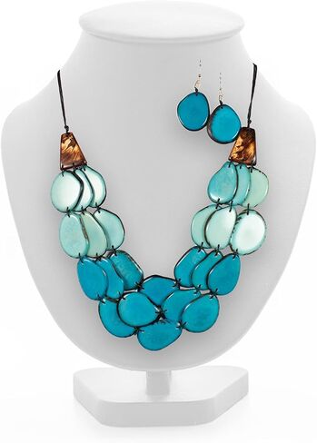 Light Blue Jewelry nut tagua necklace with earrings free, adjustable cord, handmade necklaces, tagua jewerly - Los Rios in Kuwait