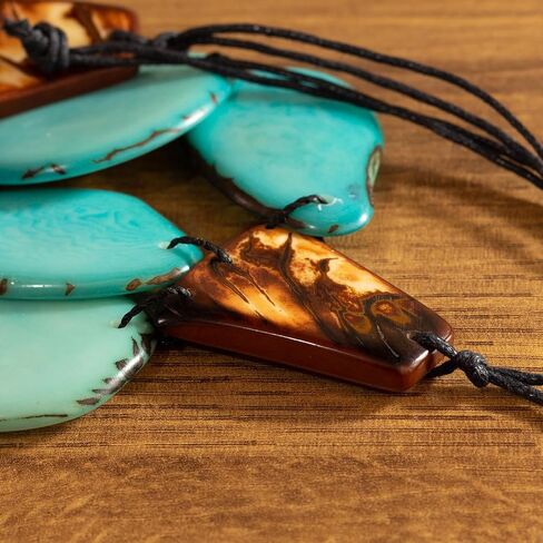 Light Blue Jewelry nut tagua necklace with earrings free, adjustable cord, handmade necklaces, tagua jewerly - Los Rios in Kuwait