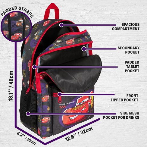 Get Trend Disney Pixar Cars Kids Backpack, Lightning McQueen Boys Lightweight 18 in Book Bag, Padded Straps Travel School Bag (Multi Cars) in Kuwait