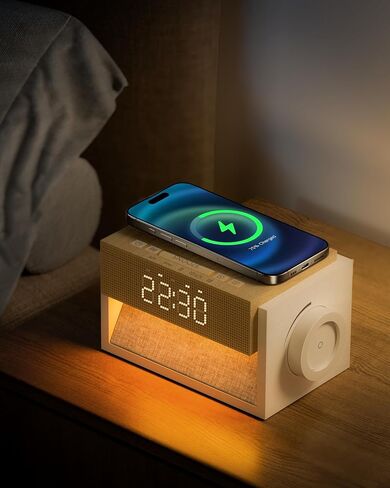 Sunrise Alarm Clock with Wireless Charger, White Noise Sound Machine with 20 Soothing Sounds, Wake Up Light Sunlight Simulator, Bedroom Desk Clock for Heavy Sleepers Kids Adults in Kuwait