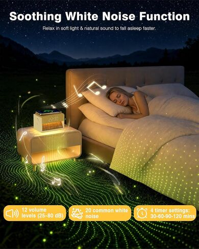 Sunrise Alarm Clock with Wireless Charger, White Noise Sound Machine with 20 Soothing Sounds, Wake Up Light Sunlight Simulator, Bedroom Desk Clock for Heavy Sleepers Kids Adults in Kuwait