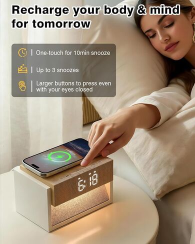 Sunrise Alarm Clock with Wireless Charger, White Noise Sound Machine with 20 Soothing Sounds, Wake Up Light Sunlight Simulator, Bedroom Desk Clock for Heavy Sleepers Kids Adults in Kuwait