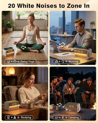Sunrise Alarm Clock with Wireless Charger, White Noise Sound Machine with 20 Soothing Sounds, Wake Up Light Sunlight Simulator, Bedroom Desk Clock for Heavy Sleepers Kids Adults in Kuwait
