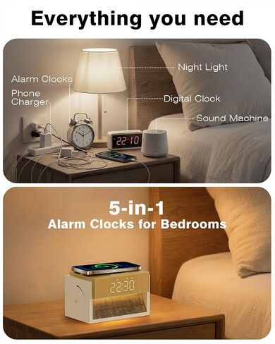 Sunrise Alarm Clock with Wireless Charger, White Noise Sound Machine with 20 Soothing Sounds, Wake Up Light Sunlight Simulator, Bedroom Desk Clock for Heavy Sleepers Kids Adults in Kuwait