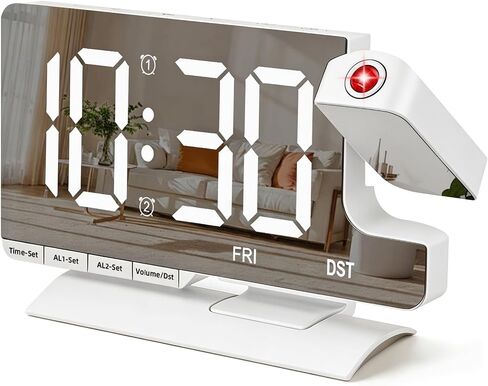 Projection Alarm Clock for Bedroom Ceiling, Digital Mirror Alarm Clock with 180° Rotatable Projector, 7.3" Large LED Display, Dual Alarm, USB & Type-C Charger, Loud Alarm for Heavy Sleepers Gold in Saudi Arabia