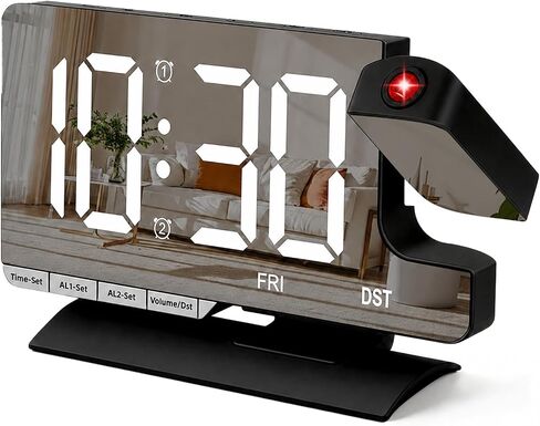 Projection Alarm Clock for Bedroom Ceiling, Digital Mirror Alarm Clock with 180° Rotatable Projector, 7.3" Large LED Display, Dual Alarm, USB & Type-C Charger, Loud Alarm for Heavy Sleepers Gold in Saudi Arabia