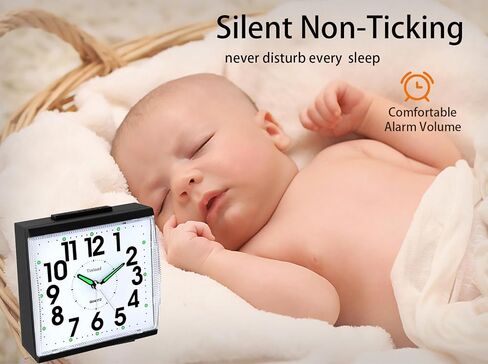 Tinload 4.7" Loud Bell Alarm Clock for Heavy Sleepers Adults, Silent No Ticking, Snooze, Lighted on Demand, Battery Operated Alarm Clocks for Bedrooms, Black in Saudi Arabia