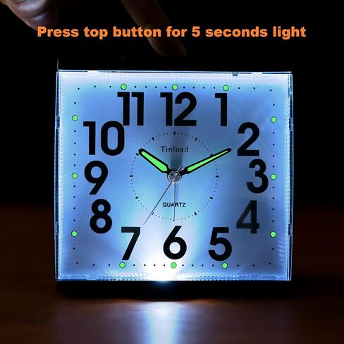 Tinload 4.7" Loud Bell Alarm Clock for Heavy Sleepers Adults, Silent No Ticking, Snooze, Lighted on Demand, Battery Operated Alarm Clocks for Bedrooms, Black in Saudi Arabia