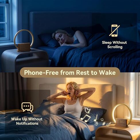 Alarm Clock with Sunrise & Sleep Sound Machine – Natural Wake-Up Light, Dual Alarms & Snooze, 20 Soothing Sounds, Dimmable Clock & Night Light, for Heavy Sleepers & Adults, Deep Wood Grain in Kuwait