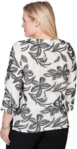 Alfred Dunner Women's Embroidered Flower Top with Necklace in Kuwait