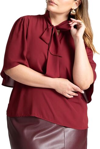 ELOQUII Women's Plus Size Bow Blouse with Flutter Sleeve in Saudi Arabia