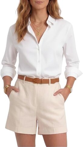 Women’s Long Sleeve Button Down Shirt, Classic Blouse with Pearl Buttons, Casual & Dressy Tops for Women in Saudi Arabia