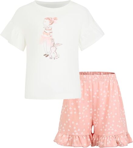 Girls 2-Piece Summer Outfits Ruffle Sleeve Cotton T-Shirt and Shorts clothing Sets for Toddlers Kids 2-8 Years in Saudi Arabia