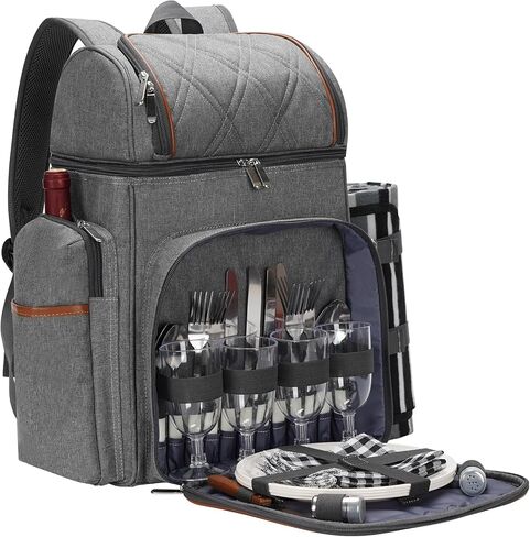 Picnic Backpack for 4,Picnic Basket Set,Leakproof Picnic Bag,Beach Cooler Backpack with Insulated Cooler Wine Pouch,Picnic Blanket, Double Deck Picnic Backpack for Beach,Camping,Park(Navy Blue) in Saudi Arabia