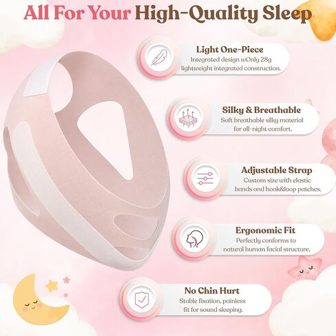 Anti-Snoring Chin Strap, Small Size Chin Strap for Sleeping, Flexible & Adjustable to Reduce Snoring, Breathable Anti Snoring Device, Effective Sleep Aid Headband (Pink) in Saudi Arabia