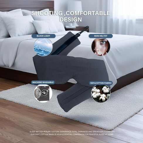 Cotton Sleep Mask for Side Sleepers with Contoured Nose Design, Blackout Eye Mask for Sleeping, Soft Breathable Light Blocking for Men Women, Full Coverage Eye Mask with Ear Covers for Travel in Saudi Arabia