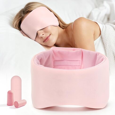 Weighted Sleep Mask for Women Men, Reversible Blackout Eye Mask for Sleeping with Soft Ear Pads & Earplugs, Adjustable Headband Cooling Eye Covers Shade for Side Sleeper, Travel & Nap (Pink) in Kuwait