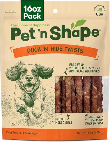 Pet 'n Shape Duck 'n Hide Twists - Duck Wrapped Rawhide Natural Dog Treats, Small, 1 Pound (Pack of 1) in Kuwait