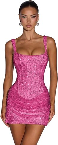 Short Sequin Corset Homecoming Dresses for Teens 2026 Sparkly Square Neck Mini Tight Prom Cocktail Dress in Saudi Arabia