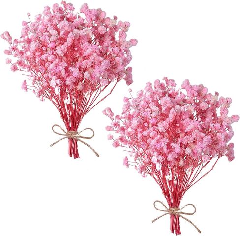 Dried Baby's Breath Bouquet, Pure Pink 6"-7.8" Portable Mini Gypsophila Flowers, 2000+ Natural Preserved Flowers for Wedding Home Decor DIY Crafts Vase Filler Wreath Card Making in Kuwait
