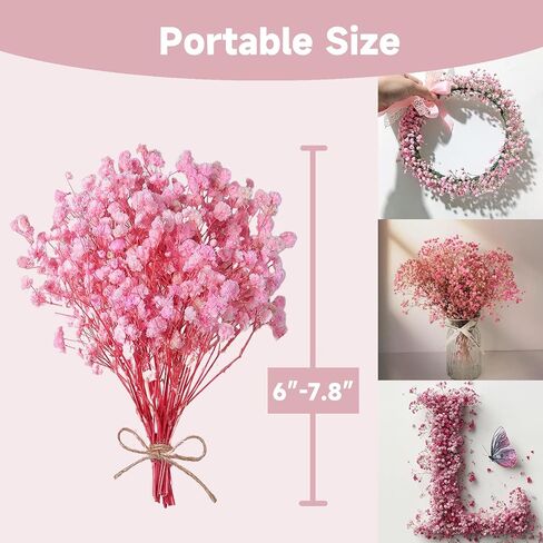 Dried Baby's Breath Bouquet, Pure Pink 6"-7.8" Portable Mini Gypsophila Flowers, 2000+ Natural Preserved Flowers for Wedding Home Decor DIY Crafts Vase Filler Wreath Card Making in Kuwait