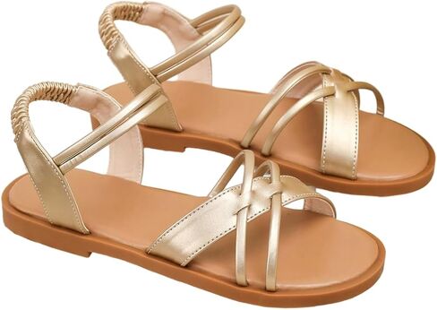 GORGLITTER Girl's Gold Sandals Dress Strappy Open Toe Ankle Strap Flat Sandals Cute Summer Slides in Kuwait