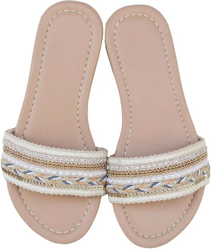 GORGLITTER Girl's Sequin Sandals Beaded Single Band Cute Flats Boho Beach Vacation Princess Shoes Trendy in Kuwait