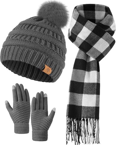 Winter Hat Gloves Scarf Set for Women, Fleece Lined Beanies, Long Scarf for Women and Touchscreen Winter Gloves Set in Saudi Arabia