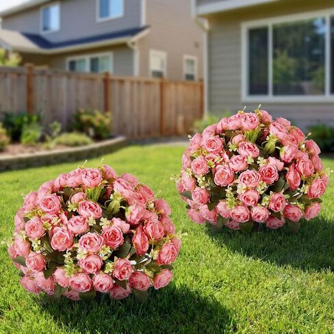 Yunlly 2 Set Artificial Boxwood Topiary Ball Trees with Rose Flowers 19.7'' UV Resistant Faux Greenery Shrubs Bushes with Ground Spike for Wedding Indoor Outdoor Front Porch Decor(White) in Kuwait