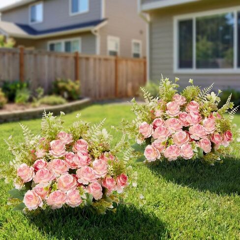 Yunlly 2 Set Artificial Boxwood Topiary Ball Trees with Rose Flowers 19.7'' UV Resistant Faux Greenery Shrubs Bushes with Ground Spike for Wedding Indoor Outdoor Front Porch Decor(White) in Kuwait