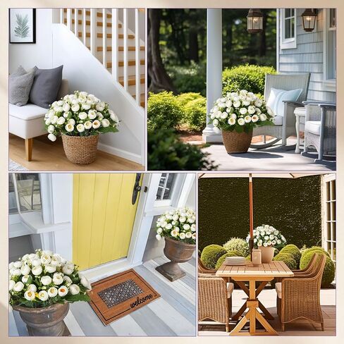 Yunlly 2 Set Artificial Boxwood Topiary Ball Trees with Rose Flowers 19.7'' UV Resistant Faux Greenery Shrubs Bushes with Ground Spike for Wedding Indoor Outdoor Front Porch Decor(White) in Kuwait