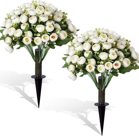 Yunlly 2 Set Artificial Boxwood Topiary Ball Trees with Rose Flowers 19.7'' UV Resistant Faux Greenery Shrubs Bushes with Ground Spike for Wedding Indoor Outdoor Front Porch Decor(White) in Kuwait