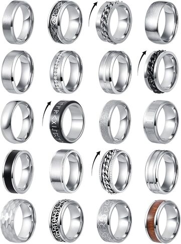 SAMOCO 20Pcs Stainless Steel Rings for Men Silver Vintage Wedding Band Daily Engagement Promise Ring Gifts Jewelry 7-13 in Saudi Arabia