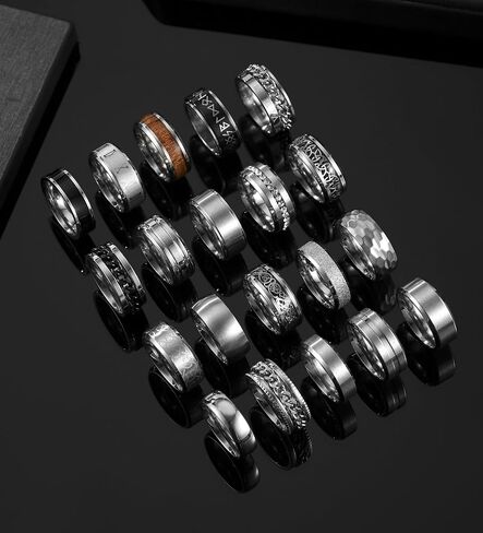 SAMOCO 20Pcs Stainless Steel Rings for Men Silver Vintage Wedding Band Daily Engagement Promise Ring Gifts Jewelry 7-13 in Saudi Arabia
