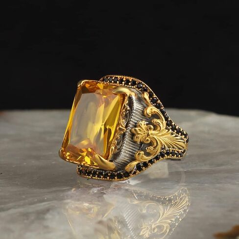 Sterling Silver Ring-Citrine Stone-Handmade 925k Silver-Gift For Him and Her in Saudi Arabia
