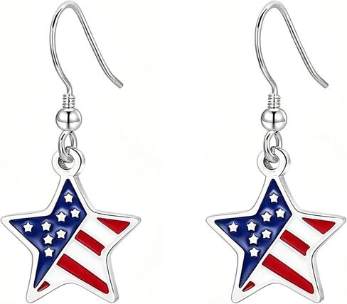 3 Pairs 4th of July Patriotic Earrings Set for Women Heart Star Cross American Flag Dangle Earrings, Red White Blue USA Themed Jewelry Gifts for Independence Day Veterans Day in Saudi Arabia