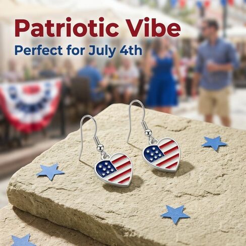 3 Pairs 4th of July Patriotic Earrings Set for Women Heart Star Cross American Flag Dangle Earrings, Red White Blue USA Themed Jewelry Gifts for Independence Day Veterans Day in Saudi Arabia