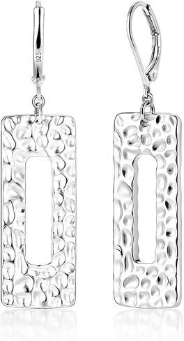 925 Sterling Silver Posts Dangle Earrings for Women, Geometric Drop Earring Hypoallergenic Lightweight, Hammer Rectangle Bar Long Statement Leverback Earing for Women Trendy Jewelry Gifts in Kuwait