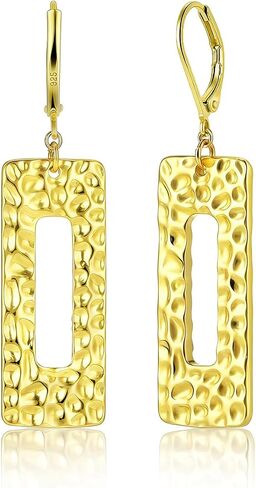 925 Sterling Silver Posts Dangle Earrings for Women, Geometric Drop Earring Hypoallergenic Lightweight, Hammer Rectangle Bar Long Statement Leverback Earing for Women Trendy Jewelry Gifts in Kuwait