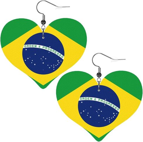 Brazil Flag Faux Leather Earrings For Women Lightweight Heart Dangle Earrings Gift in Saudi Arabia