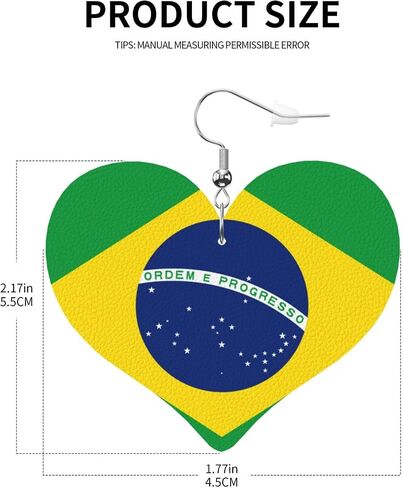 Brazil Flag Faux Leather Earrings For Women Lightweight Heart Dangle Earrings Gift in Saudi Arabia