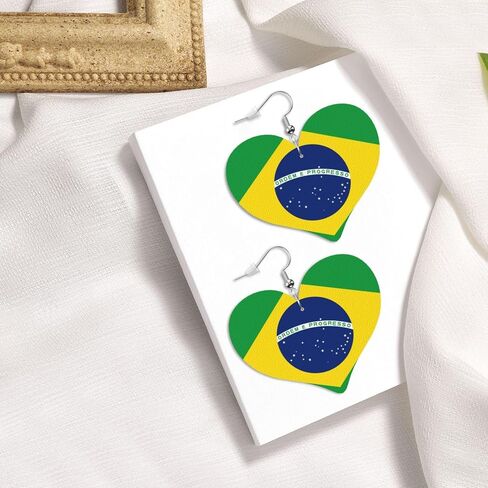 Brazil Flag Faux Leather Earrings For Women Lightweight Heart Dangle Earrings Gift in Saudi Arabia