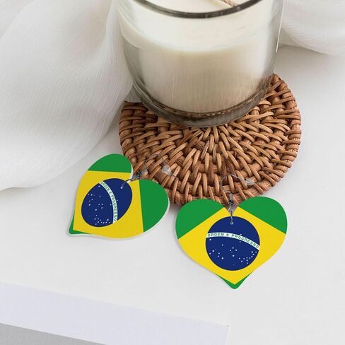 Brazil Flag Faux Leather Earrings For Women Lightweight Heart Dangle Earrings Gift in Saudi Arabia